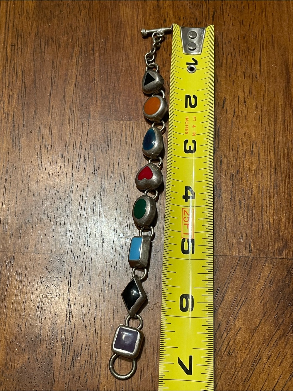 Sterling silver bracelet with jewel toned shaped links - Picture 8 of 8